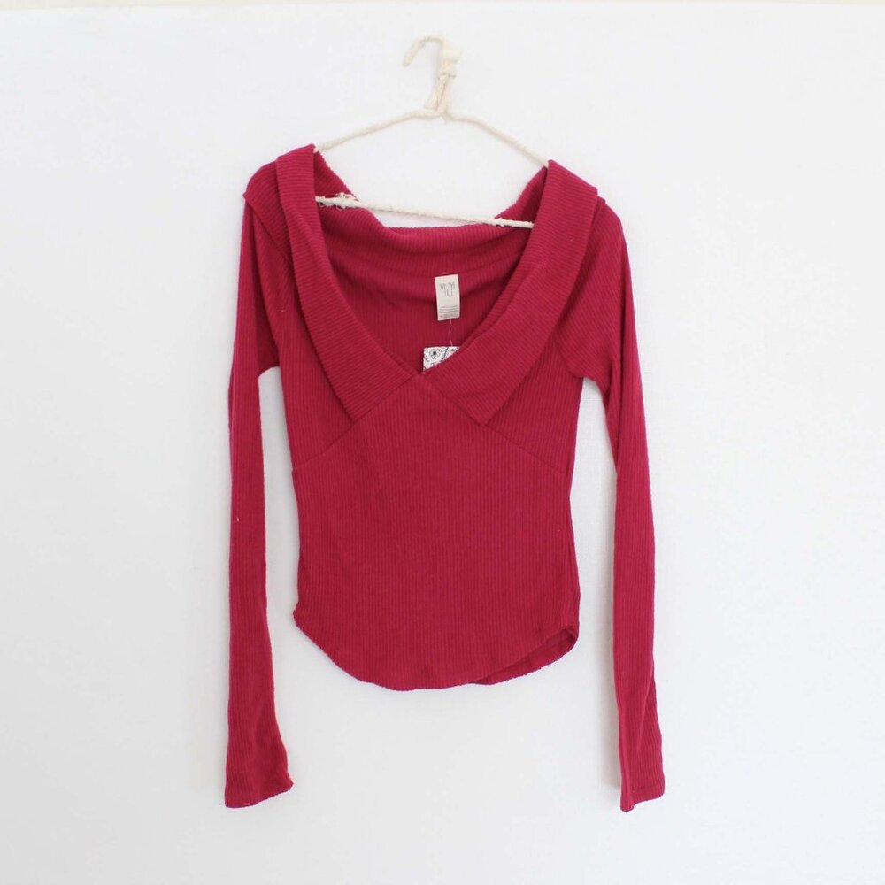 Free People Hot Stuff V Neck Ribbed Layering Top